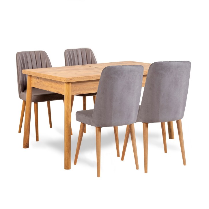 Set mesa comedor extensible y sillas (5 piezas) Santiago pino atlántico gris