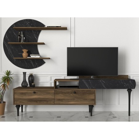 Mueble TV con estante Padre negro nogal