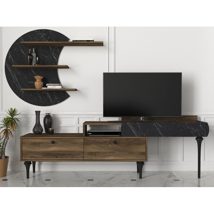 Mueble TV con estante Padre negro nogal