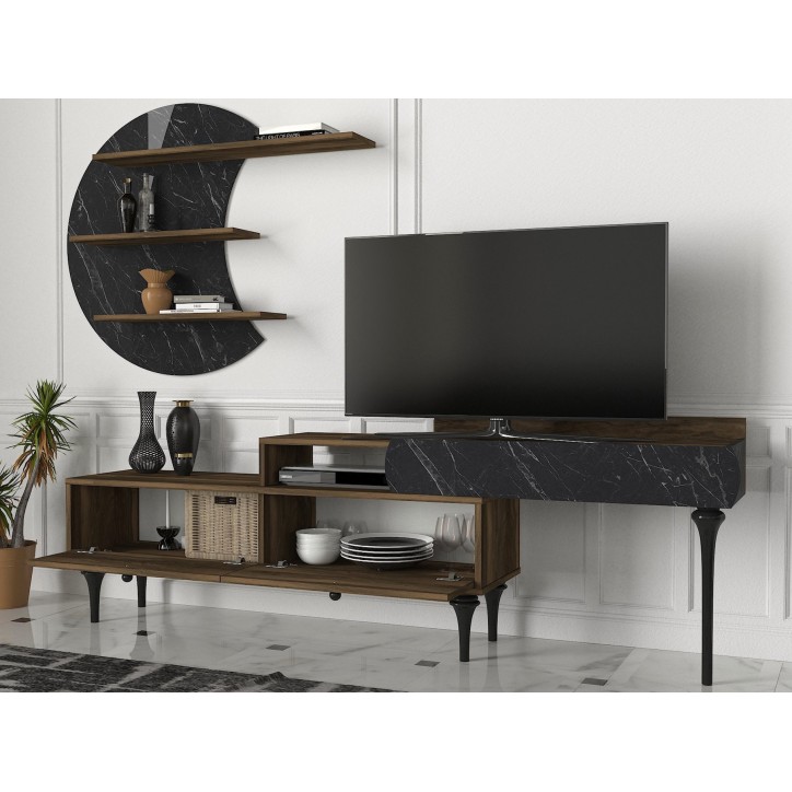 Mueble TV con estante Padre negro nogal