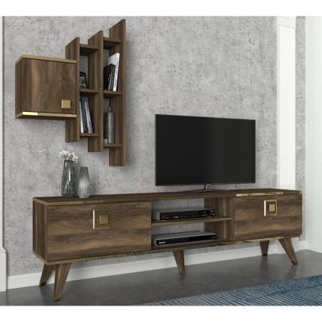 Mueble TV con estante Gloss dorado nogal