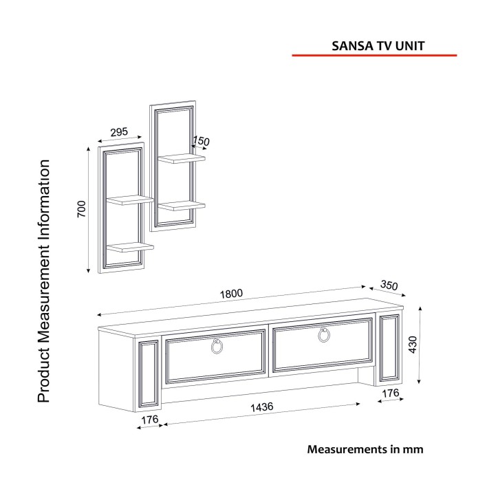 Mueble TV con estante Sansa lydia blanco