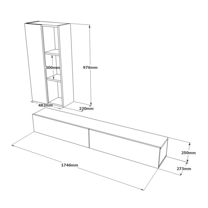 Mueble TV con estante LV10 RL negro plata