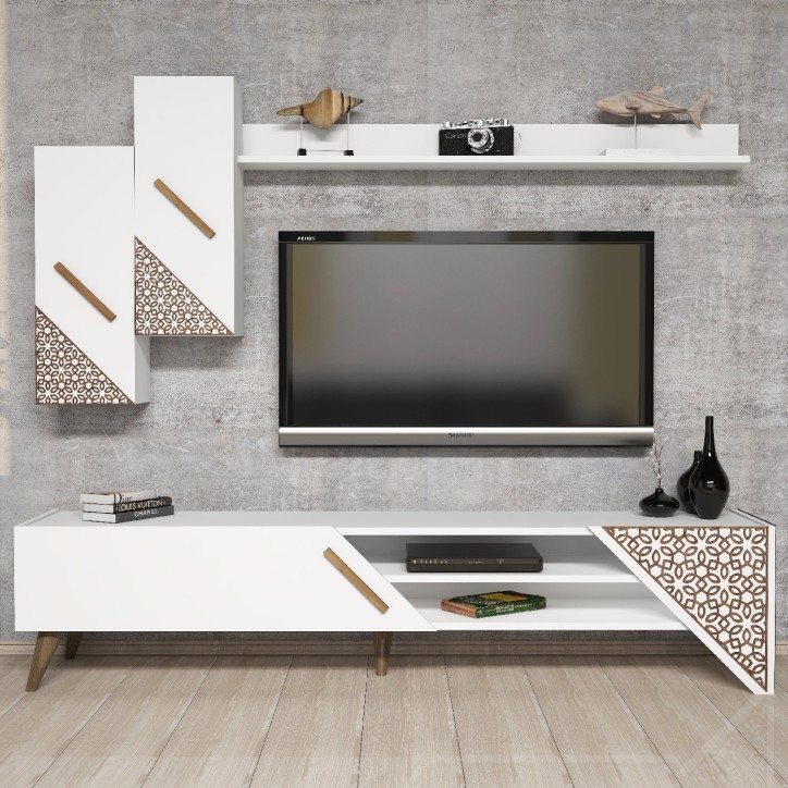 Mueble TV con estante Beril blanco