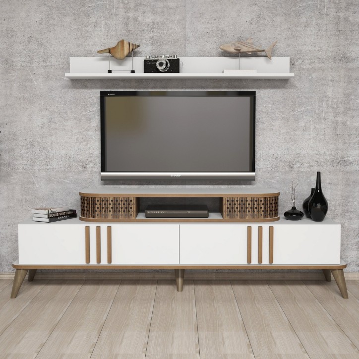 Mueble TV con estante Eylül blanco