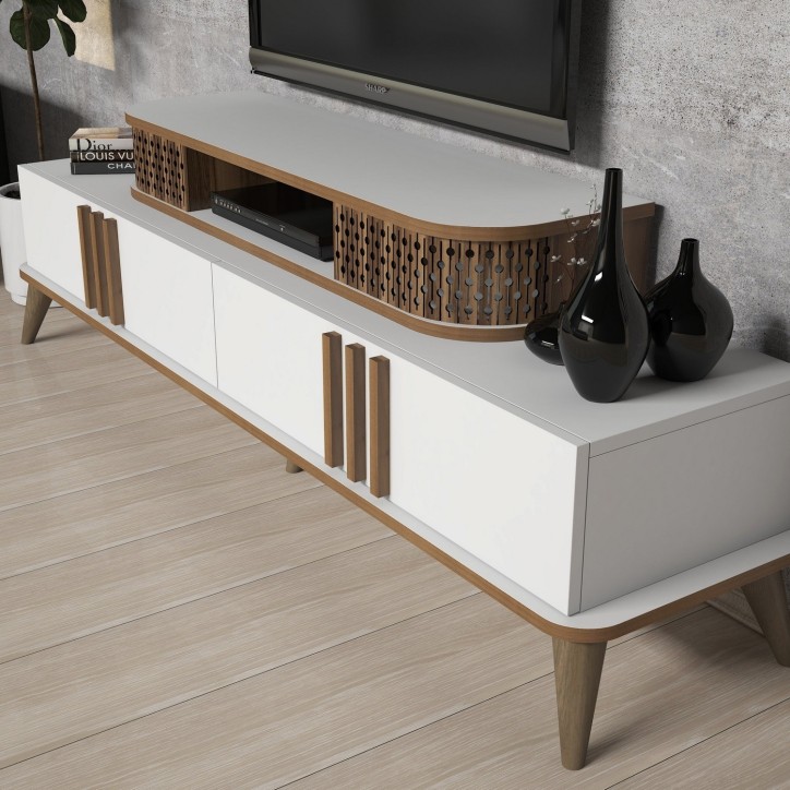 Mueble TV con estante Eylül blanco