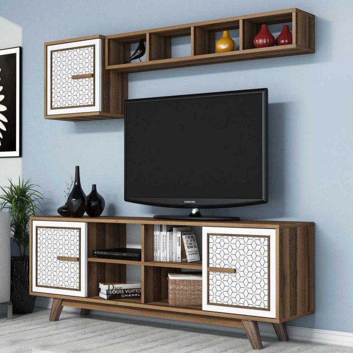 Mueble TV con estante Ayla blanco nogal