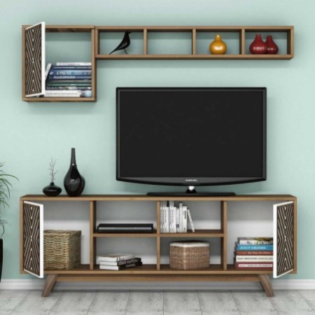 Mueble TV con estante İnci blanco nogal