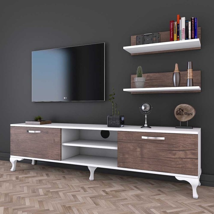 Mueble TV con estante A4-55 nogal blanco