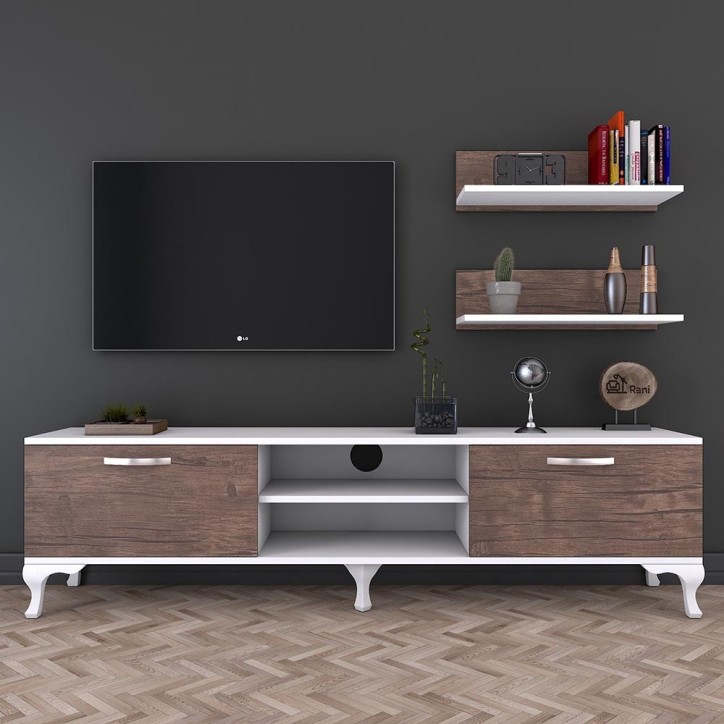 Mueble TV con estante A4-55 nogal blanco