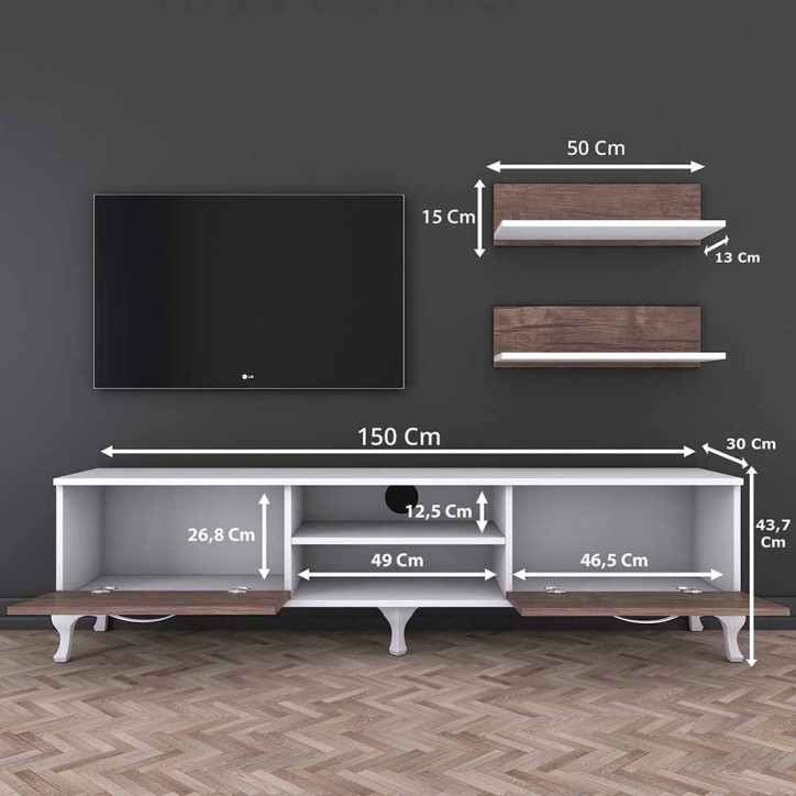 Mueble TV con estante A4-55 nogal blanco