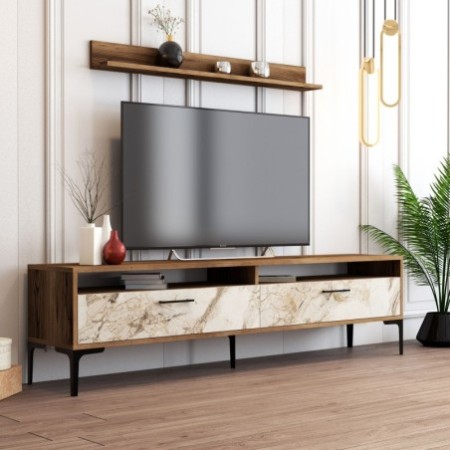 Mueble TV con estante Istanbul blanco nogal