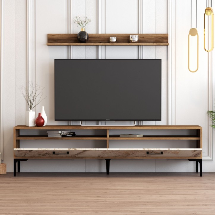 Mueble TV con estante Istanbul blanco nogal