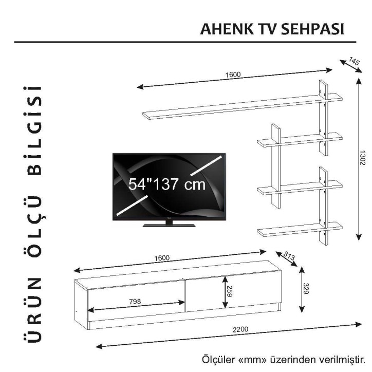 Mueble TV con estante Ahenk blanco