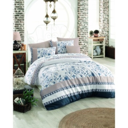 Juego ropa de cama Ranforce King Sudenaz  beige blanco azul