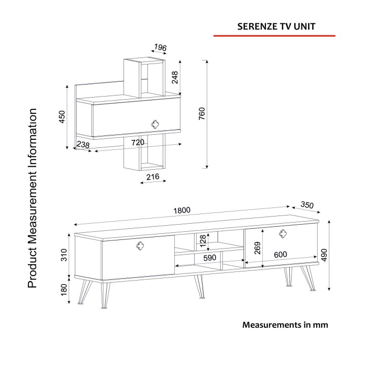 Mueble TV con estante Serenze lydia negro