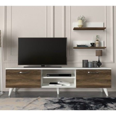 Mueble TV con estante Geacles blanco nogal