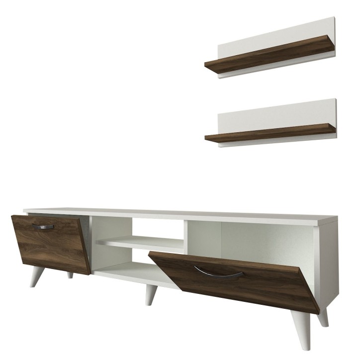 Mueble TV con estante Geacles blanco nogal