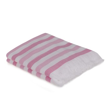 Toalla de playa Fouta Set (2 piezas) Stripe  blanco rosado