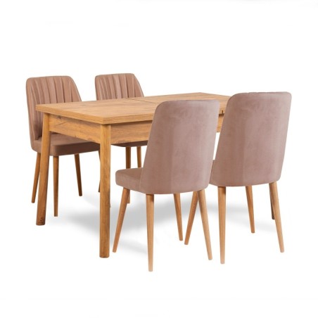 Set mesa comedor extensible y sillas (6 piezas) Santiago pino atlántico