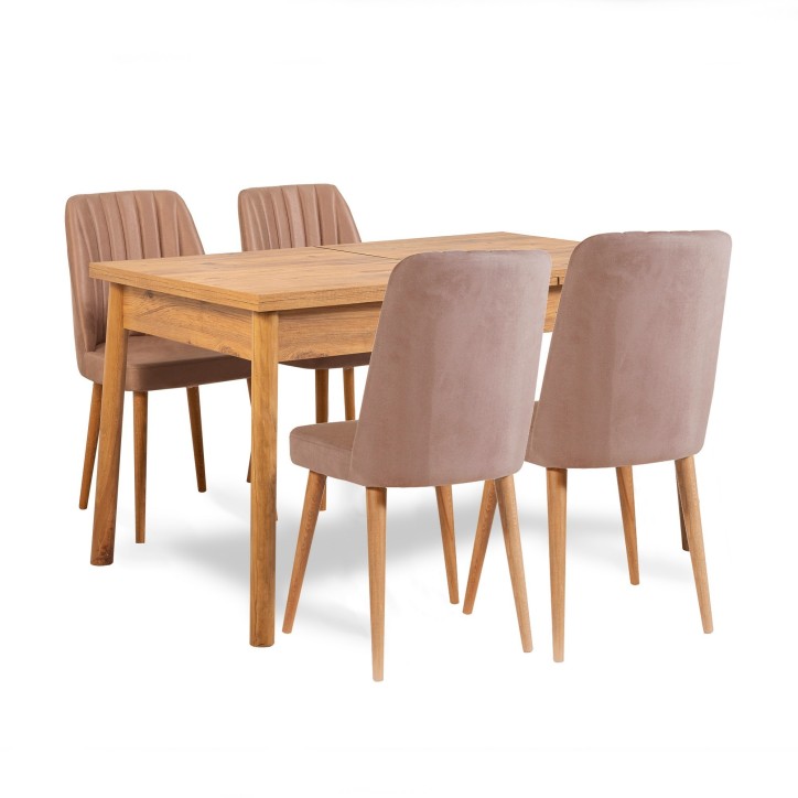 Set mesa comedor extensible y sillas (6 piezas) Santiago pino atlántico