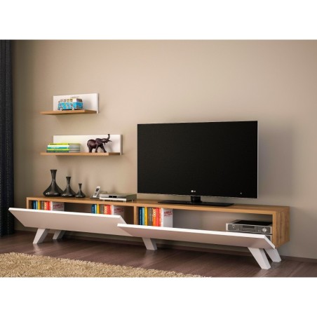 Mueble TV con estante Amerika nogal blanco