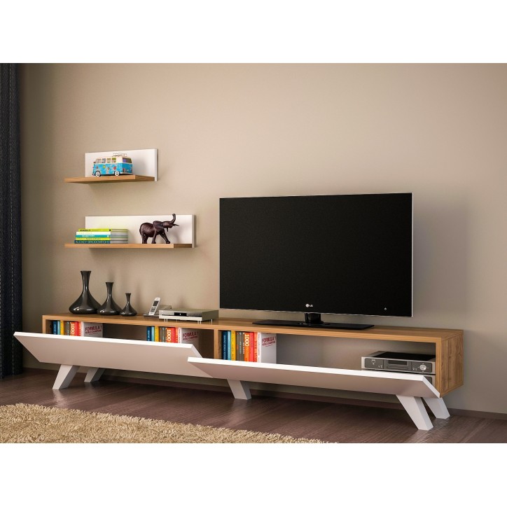 Mueble TV con estante Amerika nogal blanco