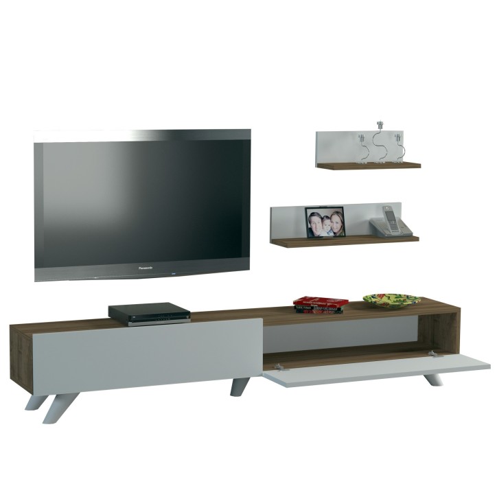 Mueble TV con estante Amerika nogal blanco