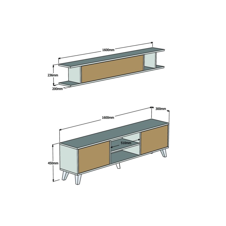 Mueble TV con estante Italo pino blanco