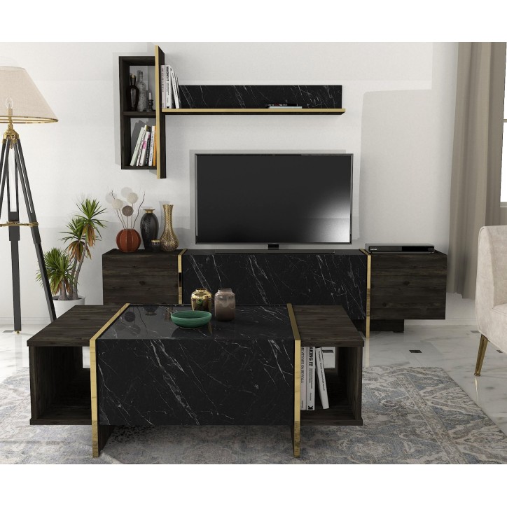 Conjunto de muebles de salón Veyron 1 dorado negro