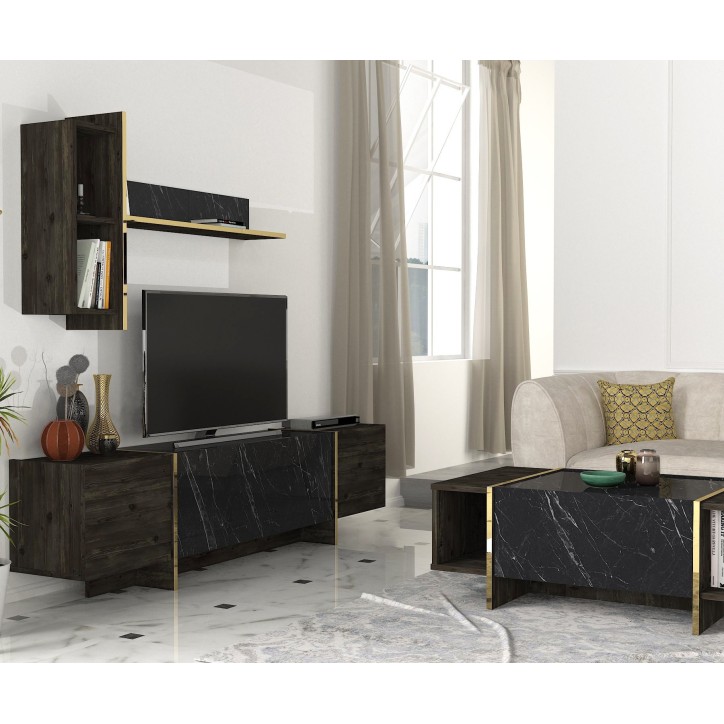 Conjunto de muebles de salón Veyron 1 dorado negro