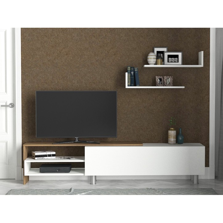 Mueble TV con estante Dizayn nogal blanco