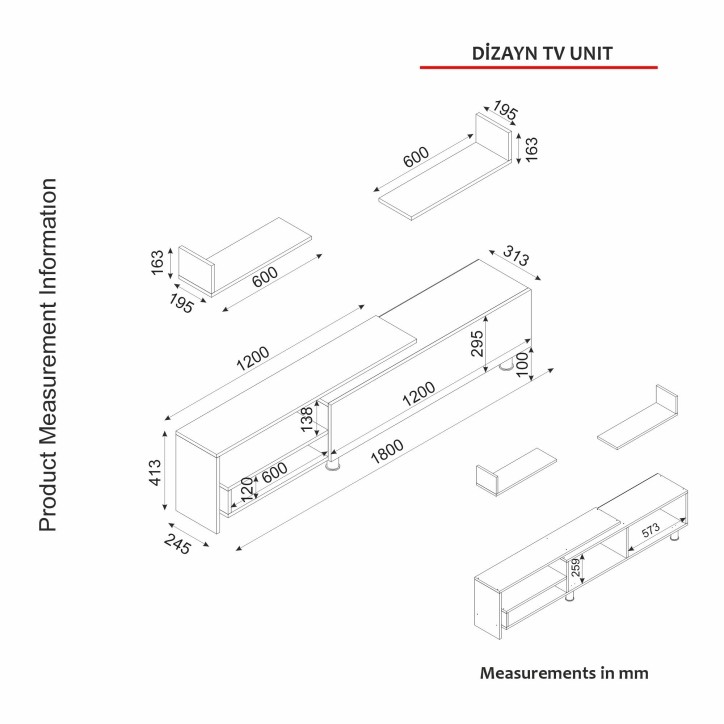 Mueble TV con estante Dizayn nogal blanco