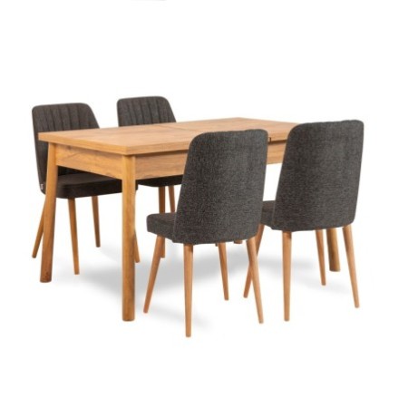 Set mesa comedor extensible y sillas (6 piezas) Santiago pino atlántico antracita