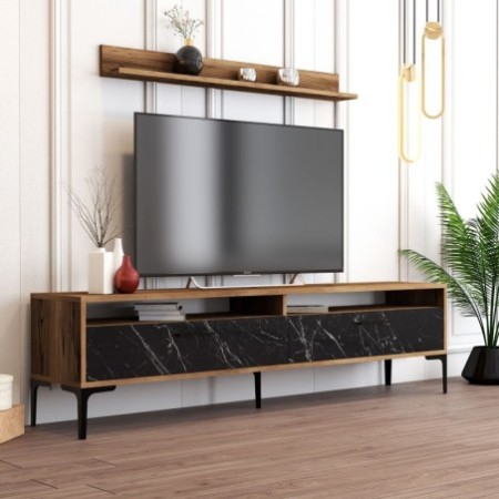 Mueble TV con estante Istanbul negro nogal