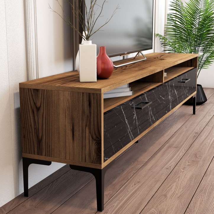 Mueble TV con estante Istanbul negro nogal