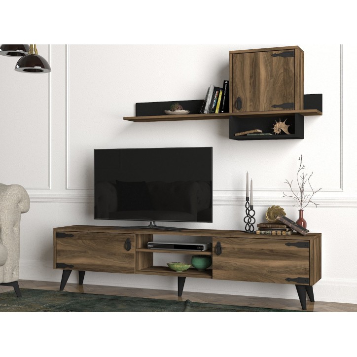 Mueble TV con estante Anthes 1 negro nogal