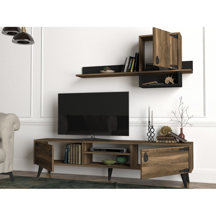 Mueble TV con estante Anthes 1 negro nogal