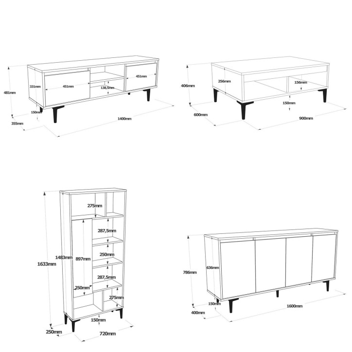 Conjunto de muebles de salón AR14-KA antracita roble