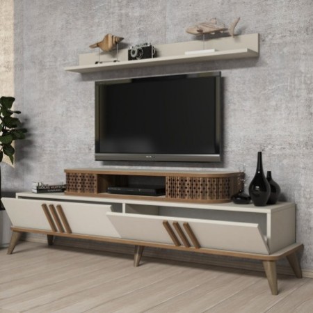 Mueble TV con estante Eylül crema