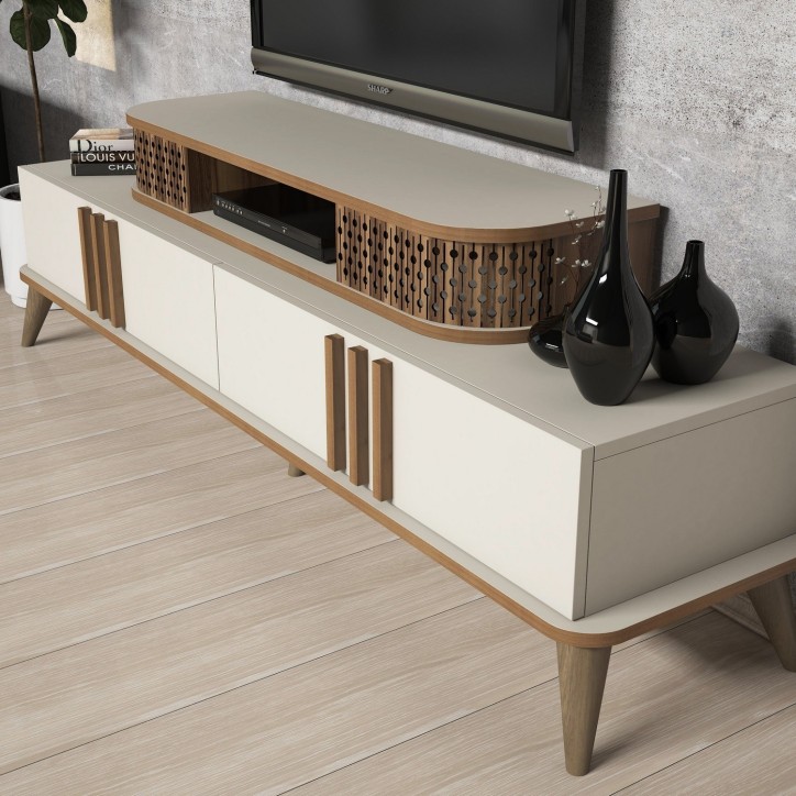 Mueble TV con estante Eylül crema