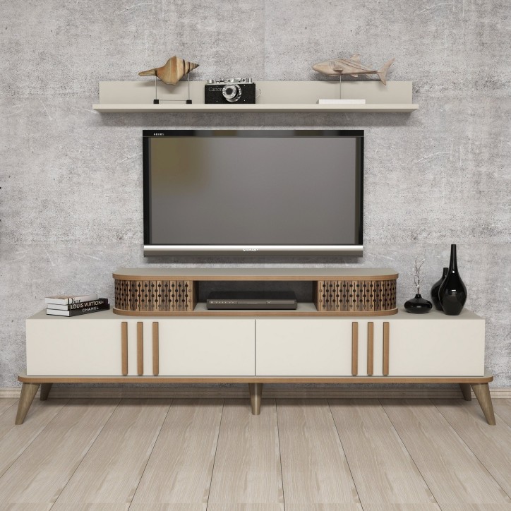 Mueble TV con estante Eylül crema