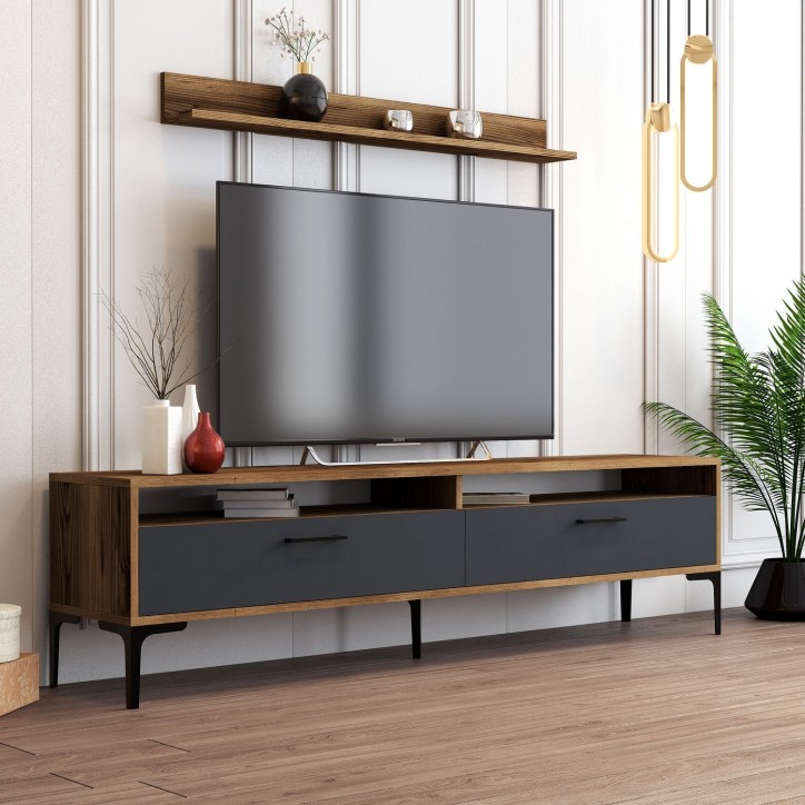 Mueble TV con estante Istanbul antracita nogal