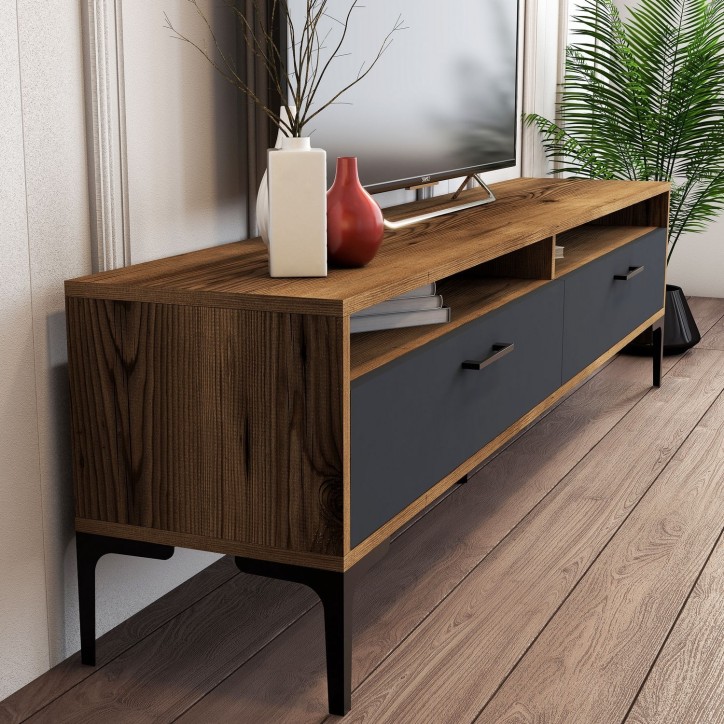 Mueble TV con estante Istanbul antracita nogal