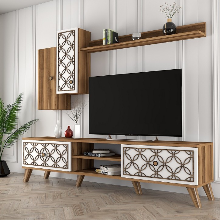 Mueble TV con estante Class S blanco nogal