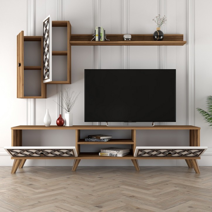 Mueble TV con estante Class S blanco nogal