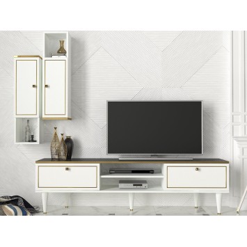 Mueble TV con estante Ravenna dorado blanco negro - 804TRH3055