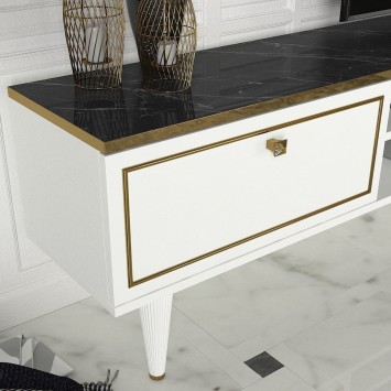 Mueble TV con estante Ravenna dorado blanco negro - 804TRH3055