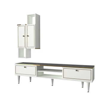 Mueble TV con estante Ravenna dorado blanco negro - 804TRH3055