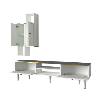 Mueble TV con estante Ravenna dorado blanco negro - 804TRH3055